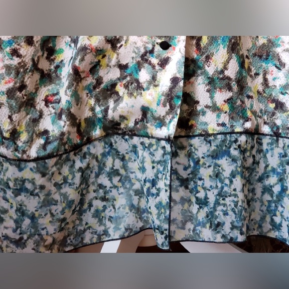 NWT DYVNA belted printed chiffon trimmed hammered silk satin midi length dress - Picture 9 of 15